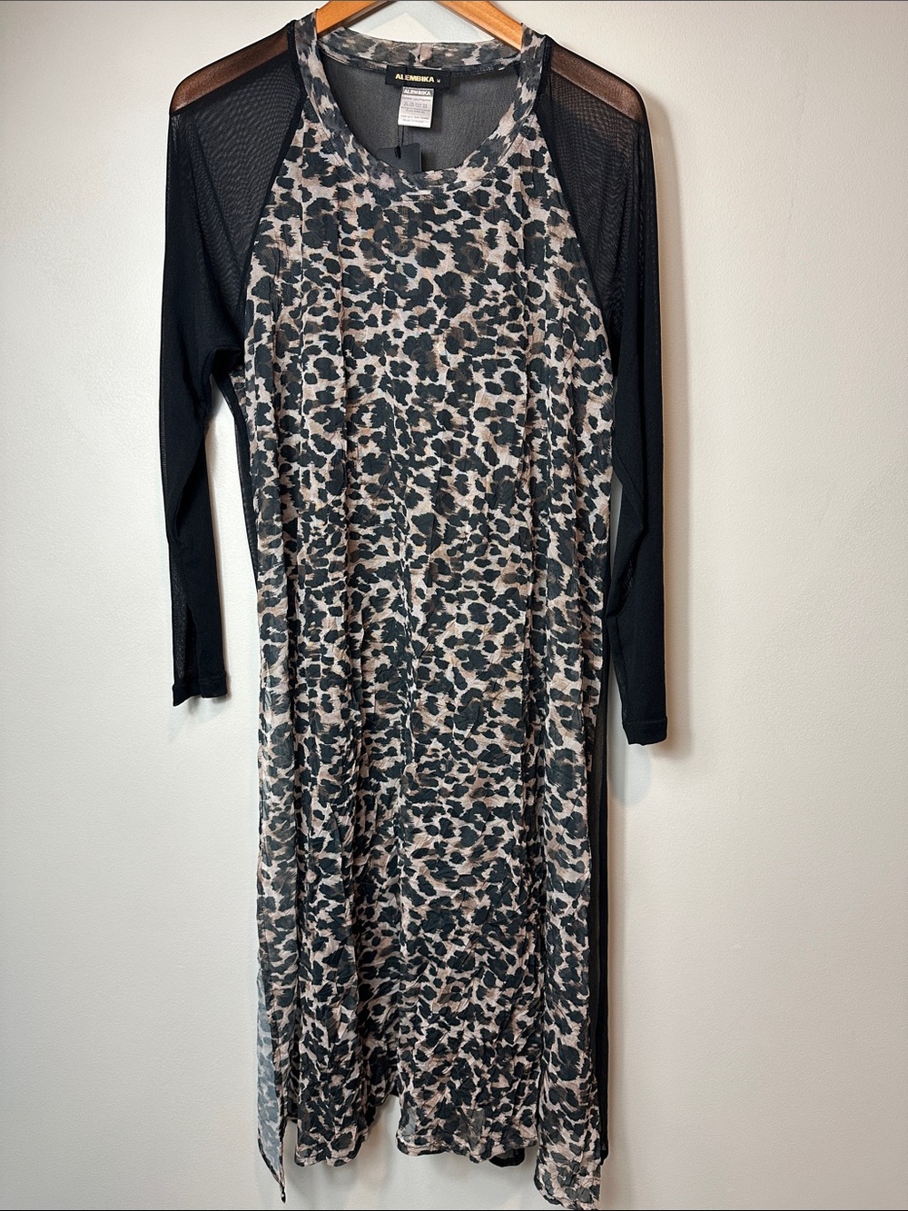NWT Alembika Wildcat Black Leopard Sheer Crinkle Stretch Mesh Tunic Top Size Med - Picture 2 of 10